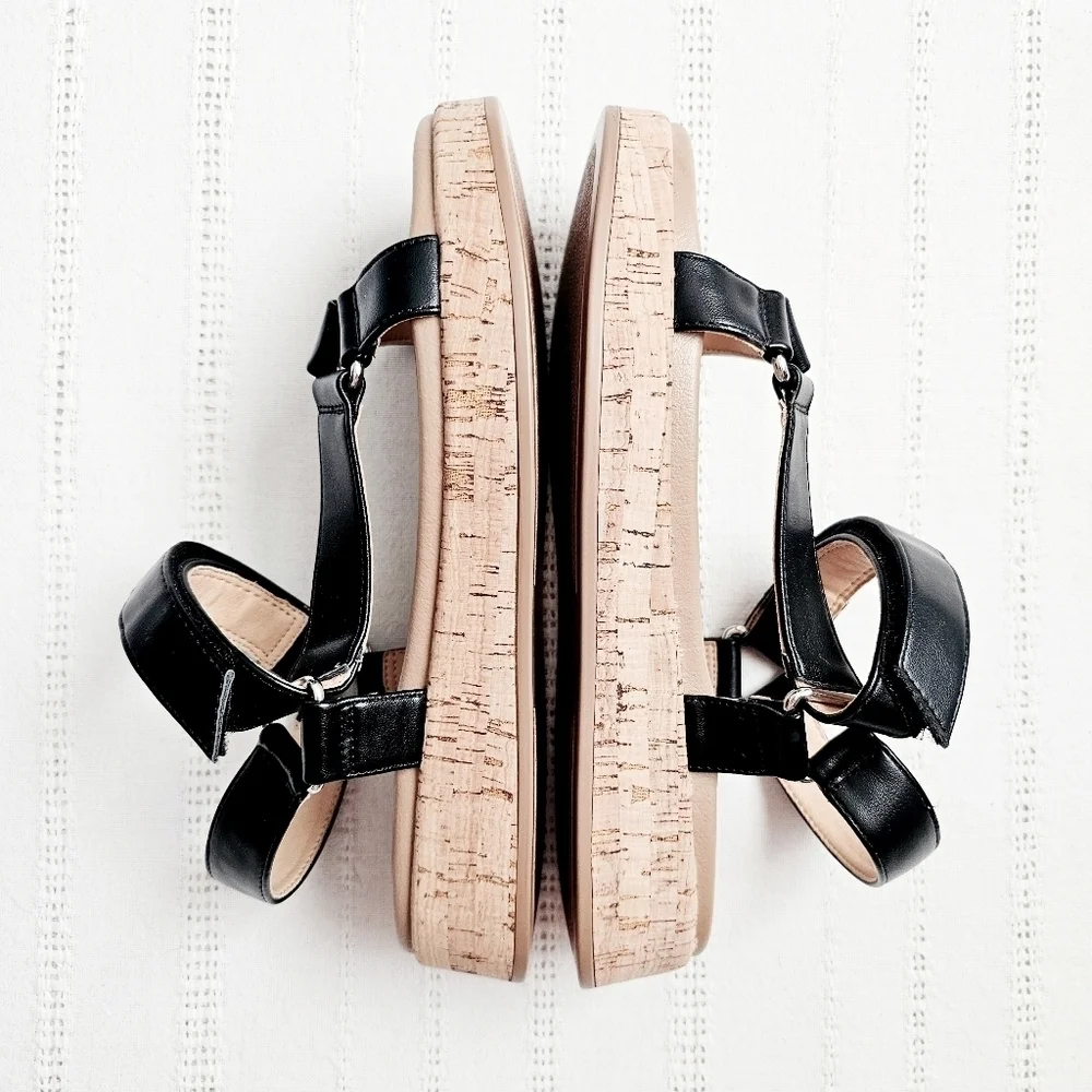 DV Dolce Vita Saedey Velcro Adjustable Strap Cork Platform Black Sandals 8 New